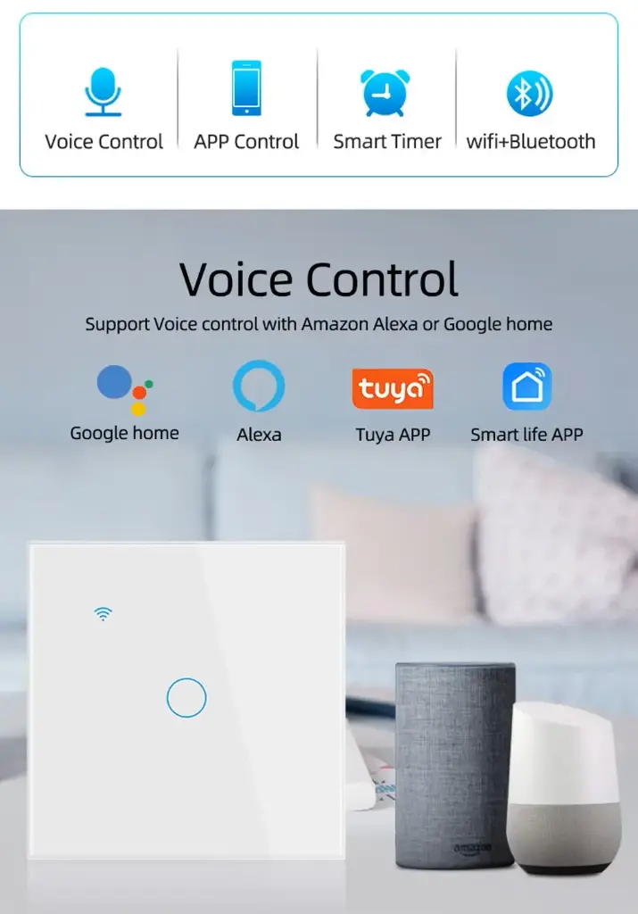 Comutator WiFi Smart pentru iluminat, întrerupător de perete cu touch 220V, necesită fir neutru, compatibil cu Tuya Smart Life, funcționează cu Alexa și Google Home
