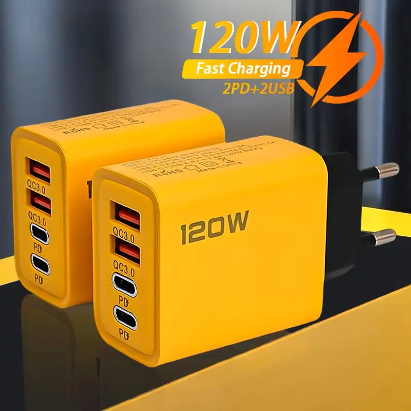 Încărcător USB  PD cu 4 porturi, Quick Charge 3.0, adaptoare de încărcare rapidă Type C pentru iPhone 15, 14, Samsung, Xiaomi, Huawei.