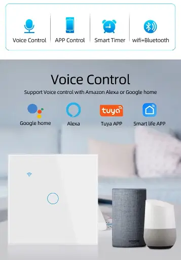 Comutator WiFi Smart pentru iluminat, întrerupător de perete cu touch 220V, necesită fir neutru, compatibil cu Tuya Smart Life, funcționează cu Alexa și Google Home