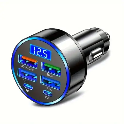 Încărcător Multifuncțional Super Rapid Nuokaiqi, Încărcător Auto cu Un Singur Tragere, Șase Încărcări, Afișaj Digital, Test de Presiune, Convertor de Încărcare pentru Telefon Mobil, 12-24V Universal pentru Mașini