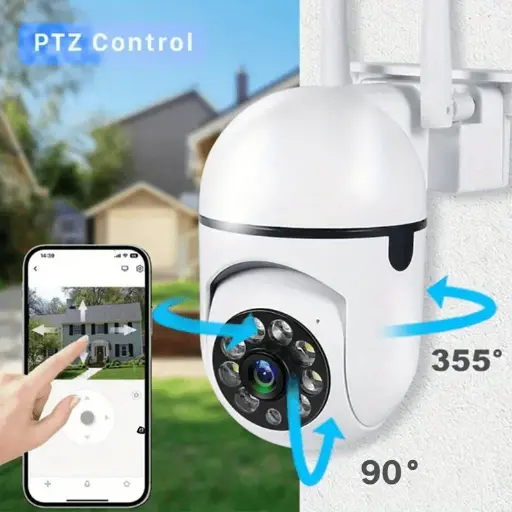Cameră de Securitate Wireless 3MP - WiFi 2.4GHz, Utilizare Interioară/Exterioară cu Urmărire Automată, Alarmă & Color de Noapte, Detectare AI a Mișcării, Rotație 355° Orizontală & 90° Verticală, Audio Bidirecțional, Alb